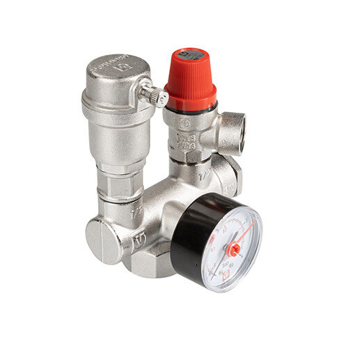 Группа безопасности VALTEC VT.460.0.0 1'' (0...10 бар) DN 25 PN 10 для котла, латунная с никелевым покрытием