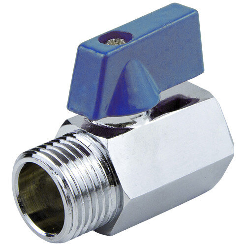 Кран шаровой латунный Aquasfera "МИНИ" 1033 DN 15 PN 10 резьба - 1/2'', покрытие - никель, неполнопроходной резьбовой ВР-НР, ручка-флажок синяя 1033-01