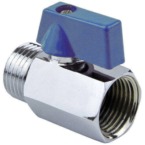 Кран шаровой латунный Aquasfera "МИНИ" 1033 DN 15 PN 10 резьба - 1/2'', покрытие - никель, неполнопроходной резьбовой ВР-НР, ручка-флажок синяя 1033-01