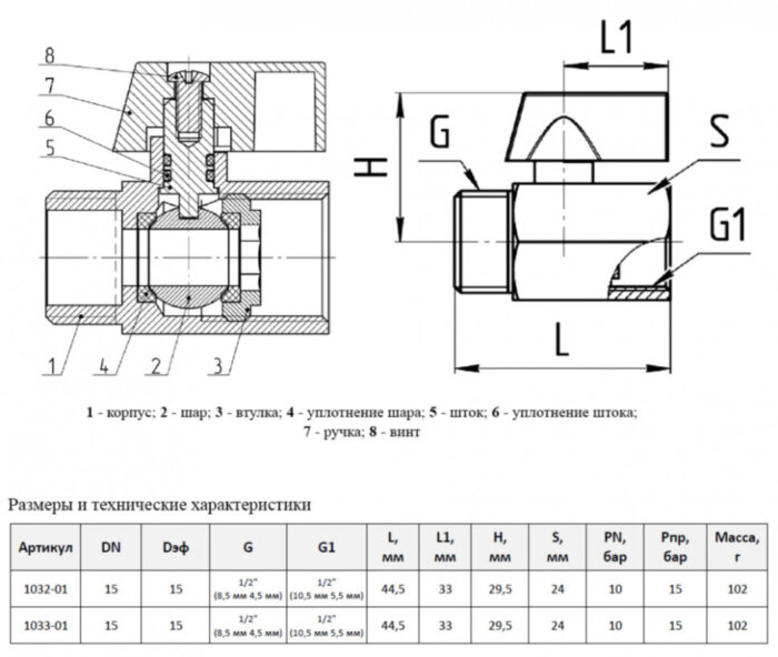 Кран шаровой латунный Aquasfera "МИНИ" 1033 DN 15 PN 10 резьба - 1/2'', покрытие - никель, неполнопроходной резьбовой ВР-НР, ручка-флажок синяя 1033-01
