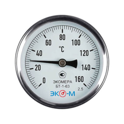 Термометр биметаллический ЭКОМЕРА БТ-1 Ду 63, Т 0-160C, L=100