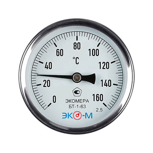 Термометр биметаллический ЭКОМЕРА БТ-1 Ду 63, Т 0-160C, L=100