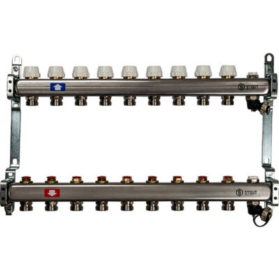 Коллектор STOUT без расходомеров с клапаном вып. воздуха и сливом 9 выходов