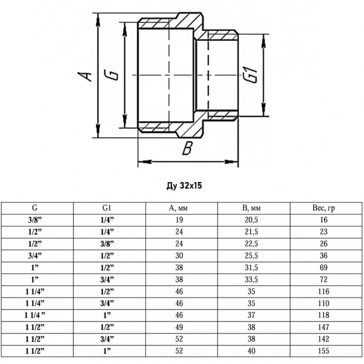 Ниппель переходной VALFEX VF.580 НР 1 1/4"x1/2" Ду 32x15 Ру 40 латунный 2