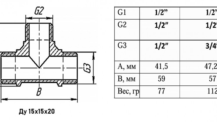 Тройник переходной VALFEX VF.131 НР 1/2"x1/2"x3/4" Ду 15x15x20 Ру 40 никелированный латунный 2