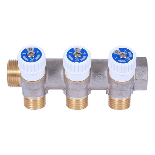 Коллектор распределительный STOUT SMB 6852 3 отвода ВР-НР 1"х1/2" DN 25 PN 10 с запорными клапанами плоское уплотнение 2