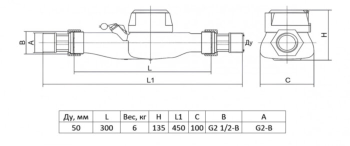 Счетчик воды ЭКО НОМ СВ ДЛ-50 ДГ ДУ 50 РУ 16 универсальный многоструйный