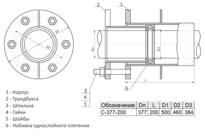 Сальник нажимной С-377-200 ТММ 18-03 Ду 377 L=200мм
