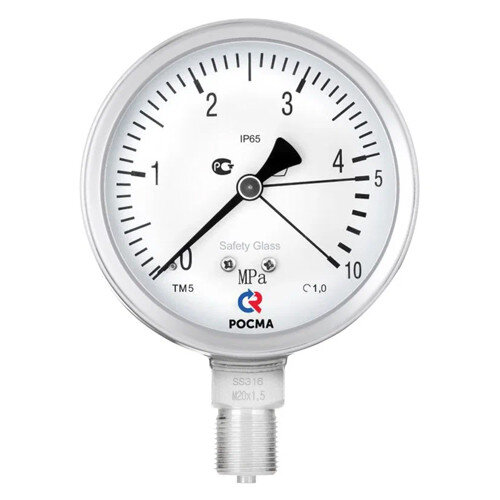 Манометр РОСМА ТМ-521Р.00 Пх2,5 (0...1,6 MПa) Дкорп=100мм кл. 1,0 G1/2" коррозионностойкий виброустойчивый радиальный 00000041612