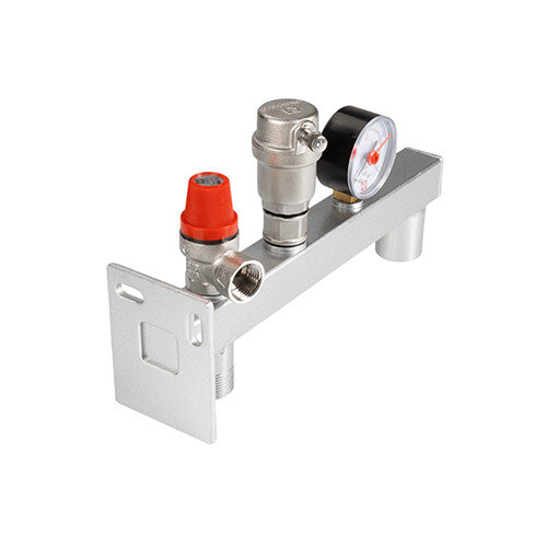 Группа безопасности VALTEC VT.495.0.3 3/4'' (0...4 бар) DN 20 PN 10 для расширительного бака на консоли из Ст.3, латунная с никелевым покрытием