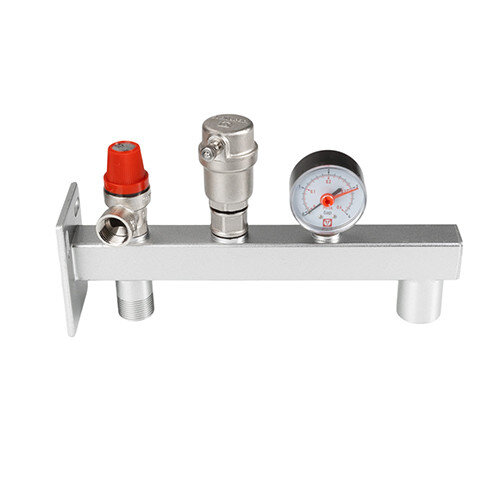 Группа безопасности VALTEC VT.495.0.3 3/4'' (0...4 бар) DN 20 PN 10 для расширительного бака на консоли из Ст.3, латунная с никелевым покрытием