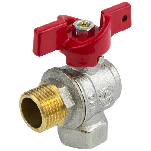 Кран шаровой латунный угловой Aquasfera EURO 1009 DN 15 PN 40 резьба - 1/2'', покрытие - никель, полнопроходной резьбовой ВР-НР, ручка-бабочка красная 1009-01