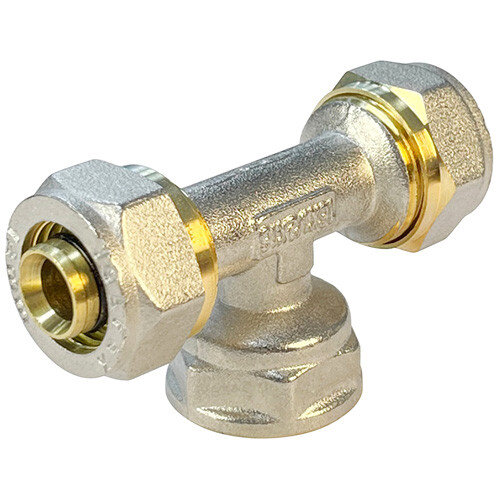 Тройник обжимной VALFEX VF.332.N ВР 1/2" Ду 16 Ру 25 переход на внутреннюю резьбу, никелированный латунный