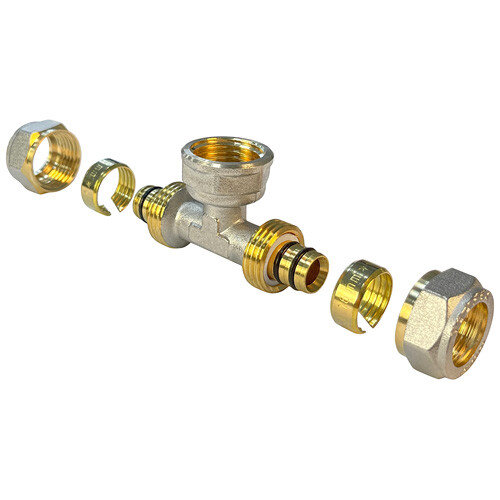 Тройник обжимной VALFEX VF.332.N ВР 1/2" Ду 16 Ру 25 переход на внутреннюю резьбу, никелированный латунный