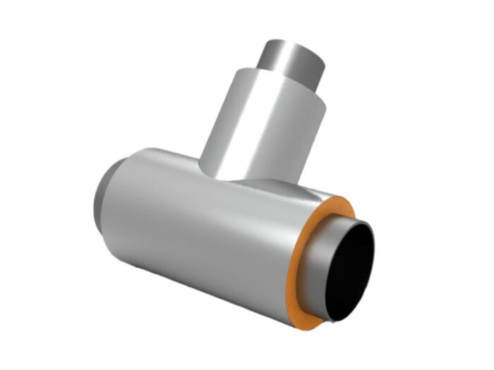 Тройник стальной в изоляции ППУ-ОЦ 1020х11,0/1200-76х3,0/140