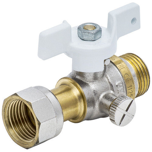Кран шаровой латунный для манометра Aquasfera Standard 1125 DN 25 PN 40 резьба - 1/2''x1/2'', покрытие - никель, полнопроходной резьбовой НР-ВР с накидной гайкой, ручка-бабочка белая 1125-03