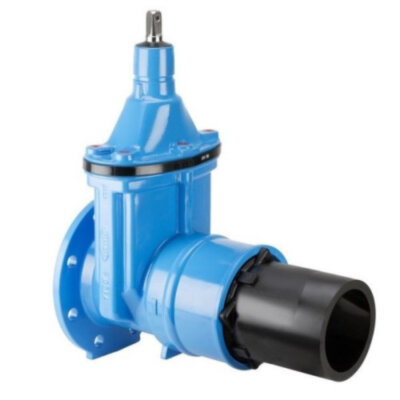 Задвижка HAWLE 4090E2 DN 200/225 PN 16 фланец - ПЭ патрубок клиновая чугунная с обрезиненным клином