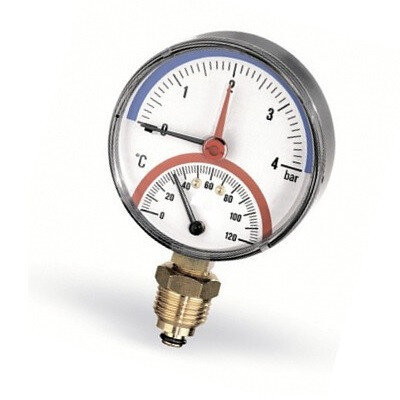 Термоманометр радиальный F+R828 Дк80 6 бар L=23мм G1/2" 120С Watts 10018749