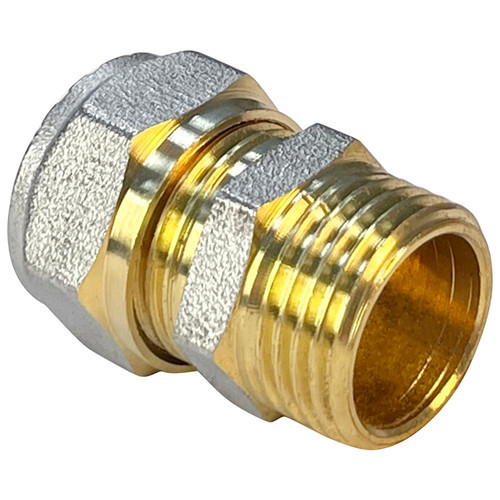 Соединитель обжимной VALFEX VF.301.N НР 3/4"Ду 26 Ру 25 переход на наружную резьбу, никелированный латунный 3