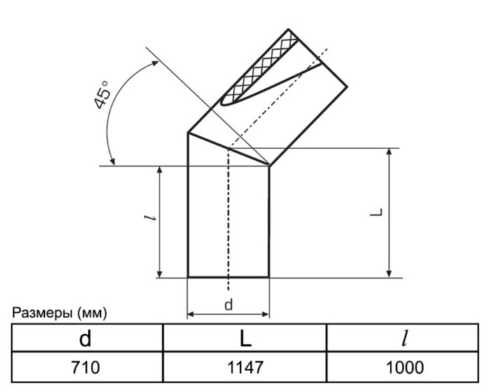 Отвод 710 мм SDR13,6 45° ПЭ100 сварной сегментный ПНД