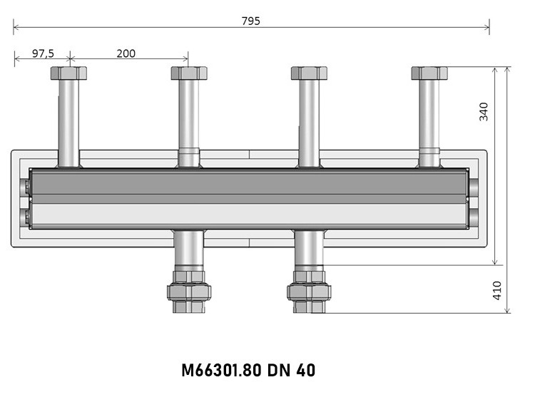 Коллектор распределительный Meibes M66301.80 2-х контурный ВР-НР 1 1/2" DN 40 PN 6 в теплоизоляции 2
