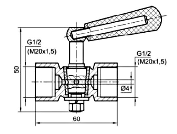 Кран трехходовый ЭКОМЕРА М20*1,5F-М20*1,5F 4