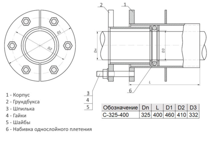 Сальник нажимной С-325-400 ТММ 18-03 Ду 325 L=400мм