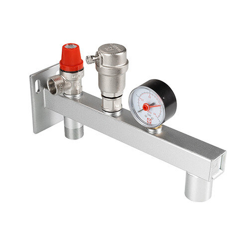 Группа безопасности VALTEC VT.495.0.0 3/4'' (0...10 бар) DN 20 PN 10 для расширительного бака на консоли из Ст.3, латунная с никелевым покрытием