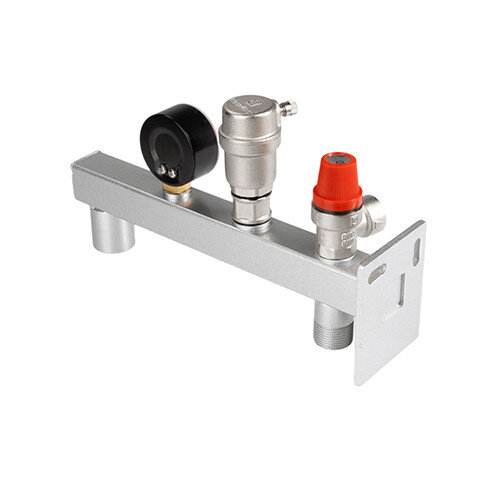 Группа безопасности VALTEC VT.495.0.0 3/4'' (0...10 бар) DN 20 PN 10 для расширительного бака на консоли из Ст.3, латунная с никелевым покрытием