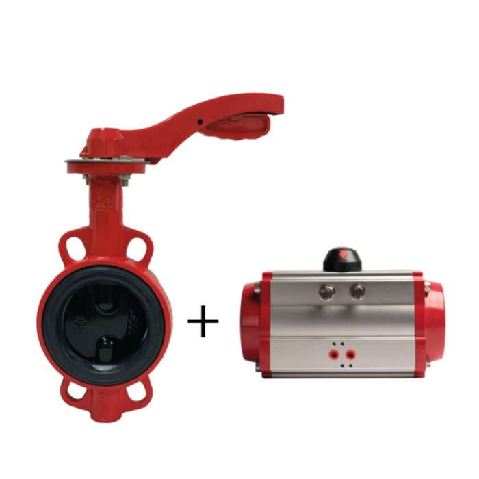 Затвор дисковый поворотный РАШВОРК 200 Ду250 Ру16 с пневмоприводом двойного действия РАШВОРК DA-308, диск чугун GJS-400-15 (GGG40)