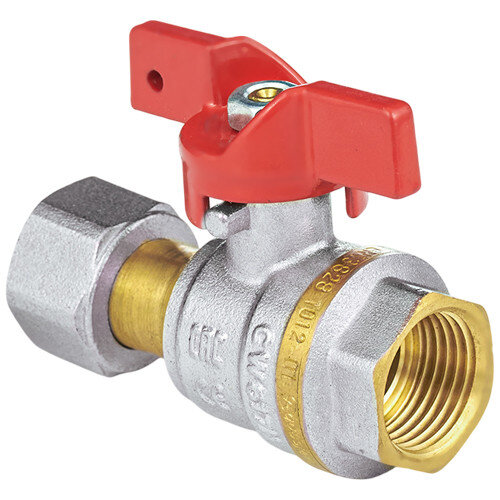 Кран шаровой латунный Aquasfera EURO 1022 DN 15 PN 40 резьба - 1/2'', покрытие - никель, полнопроходной резьбовой ВР-ВР с накидной гайкой, ручка-бабочка красная 1022-01