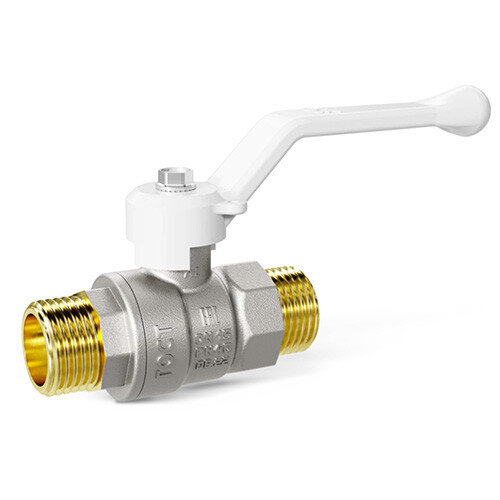 Кран шаровой латунный LD Pride 47.20.Н-Н.Р Ду 20 Ру 40 резьба (НР-НР) 3/4", никелированный с белым рычагом, неполнопроходный