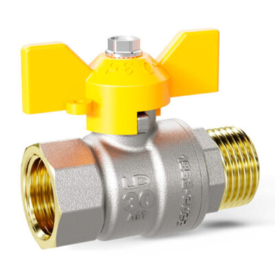 Кран шаровой латунный LD Pride 47.32.В-Н.Б GAS Ду 32 Ру 25 резьба (ВР-НР) 1 1/4", никелированный неполнопроходный