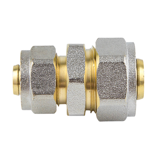 Муфта соединительная переходная латунная Aquasfera 7004 DN 16х26 PN 16, покрытие - никель, компрессионный, 7004-02