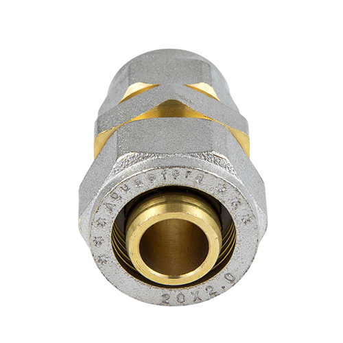 Муфта соединительная переходная латунная Aquasfera 7004 DN 16х26 PN 16, покрытие - никель, компрессионный, 7004-02