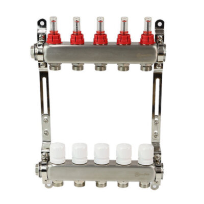 Коллекторная группа из нержавеющей стали Aquasfera 9503 DN 20/25 PN 6 резьба - 1"х3/4"х9, под евроконус с расходомерами, без дренажного крана, резьбовая ВР-НР, 9503-08