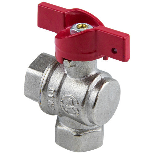 Кран шаровой латунный угловой Aquasfera EURO 1008 DN 15 PN 40 резьба - 1/2'', покрытие - никель, полнопроходной резьбовой ВР-ВР, ручка-бабочка красная 1008-01 3