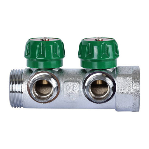 Коллектор распределительный STOUT SMB 6850 2 отвода ВР-НР 1"х1/2" DN 25 PN 16 с регулирующими клапанами 2