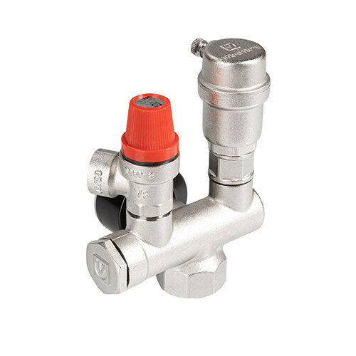 Группа безопасности VALTEC VT.460.0.3 1'' (0...4 бар) DN 25 PN 10 для котла, латунная с никелевым покрытием