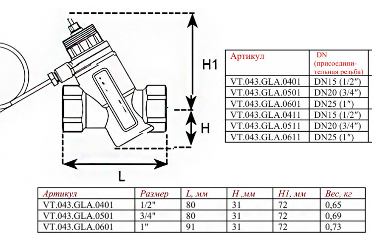 Автоматический регулятор перепада давления Valtec VT.043.GLA 1/2" DN 15 PN 25 настраиваемый с регулирующим клапаном, 3-17 кПа 2