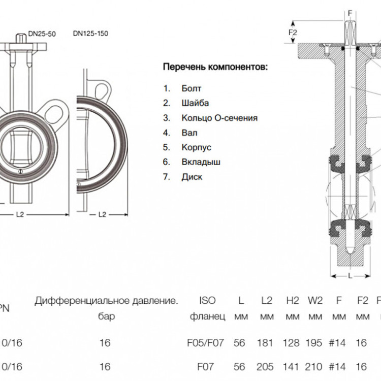 Затвор дисковый поворотный межфланцевый AVK 820/00 PN 16 DN 125 2