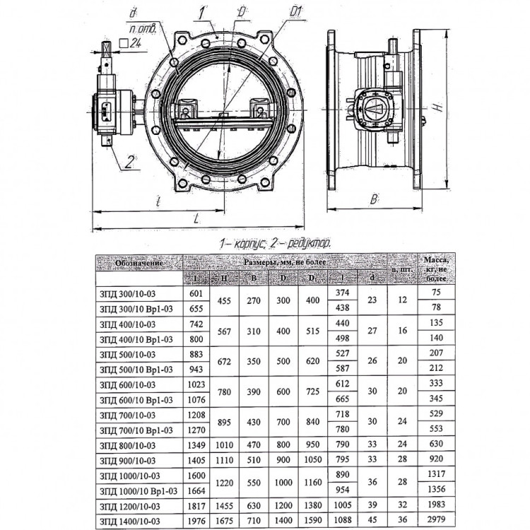Затвор ЭНЭКОС DN 900 PN 10 поворотный фланцевый с двойным эксцентриком с редуктором и переходником под ключ 24 2