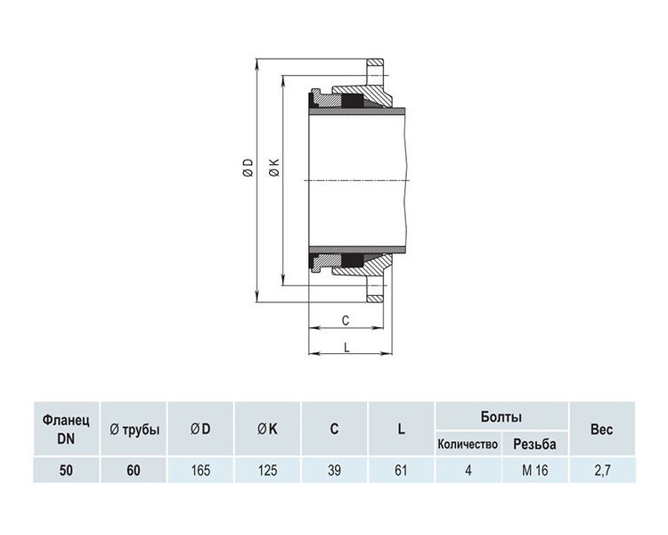 Фланец фиксирующий для стальных труб HAWLE 7601 DN 50/60 PN 10/16 2