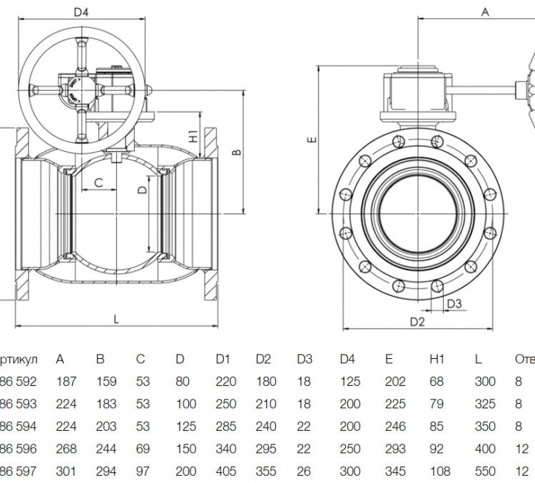 Кран шаровой NAVAL 286597 DN 250 PN 16 нержавеющий стандартнопроходный фланцевый с редуктором 2