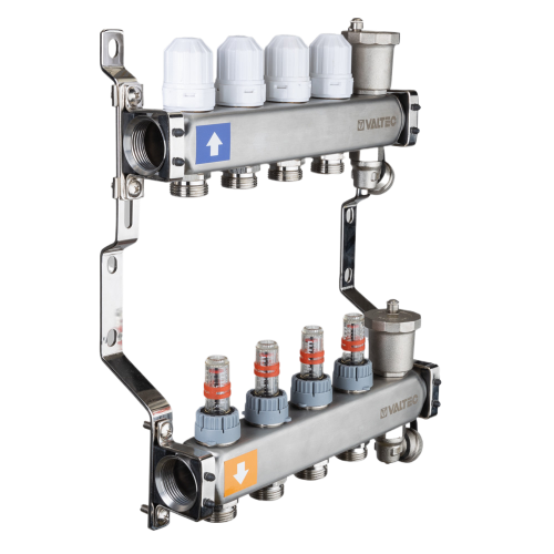 Коллекторная группа VALTEC VTc.579.EMNX.0609 9-ти контурный ВР-НР 1"x3/4" DN 25 PN 10 с регулирующими клапанами и расходомерами