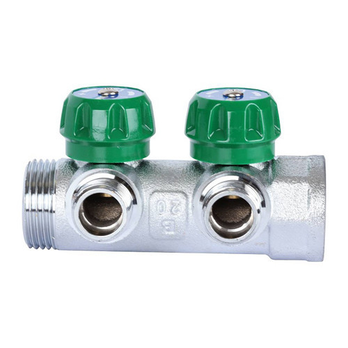 Коллектор распределительный STOUT SMB 6849 2 отвода ВР-НР 1"х1/2" DN 25 PN 16 с регулирующими клапанами плоское уплотнение 2