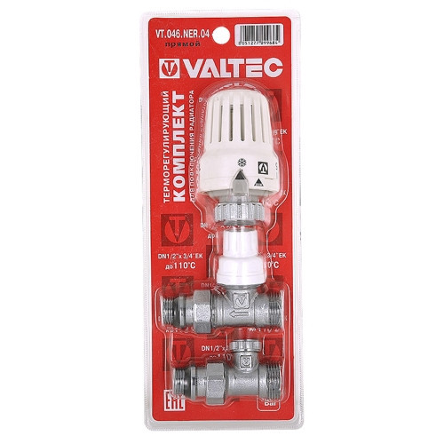 Комплект терморегулирующего оборудования Valtec VT.046.NER 1/2" x 3/4" (евроконус) DN 15 PN 10 для радиатора прямой 4