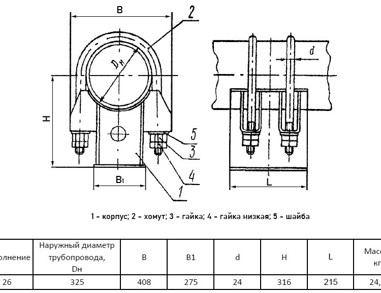 Опора Дн 325 26 ОСТ 108.275.38-80 скользящая двуххомутовая коррозионностойкая сталь, АЭС 2