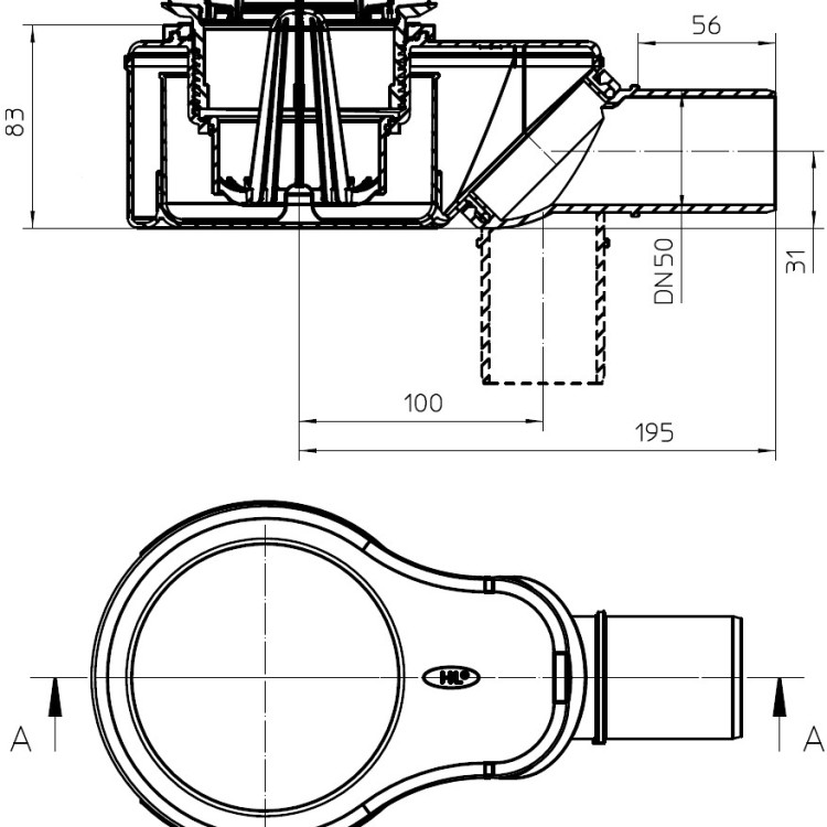 Корпус сифона HL520K DN50 поворотный шарнир 2