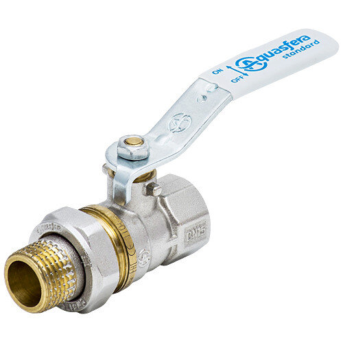 Кран шаровой латунный Aquasfera Standard 1106 DN 15 PN 40 резьба - 1/2'', покрытие - никель, неполнопроходной резьбовой ВР-НР с американкой, ручка-рычаг белая 1106-01